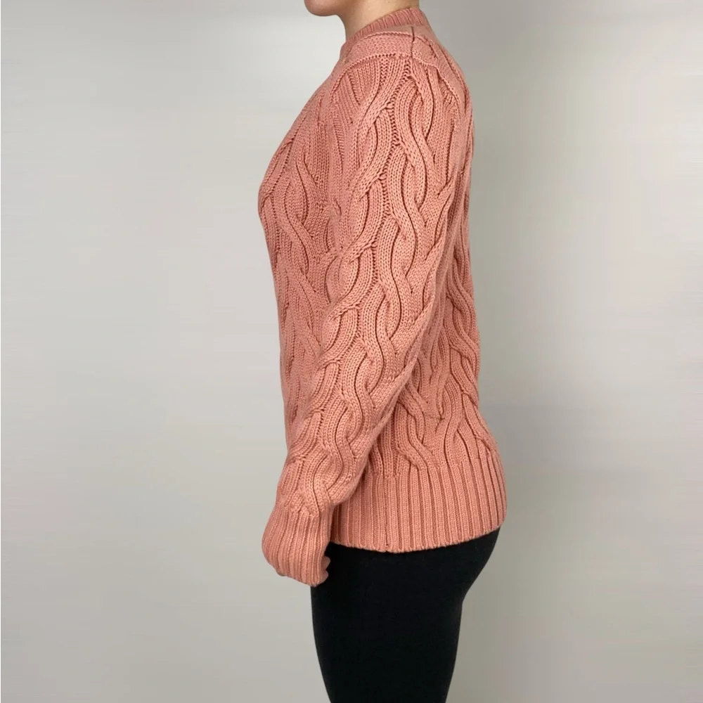 COS Wool Cable Knit Jumper Chunky Mock Neck Pink Thick Fall‎ Winter